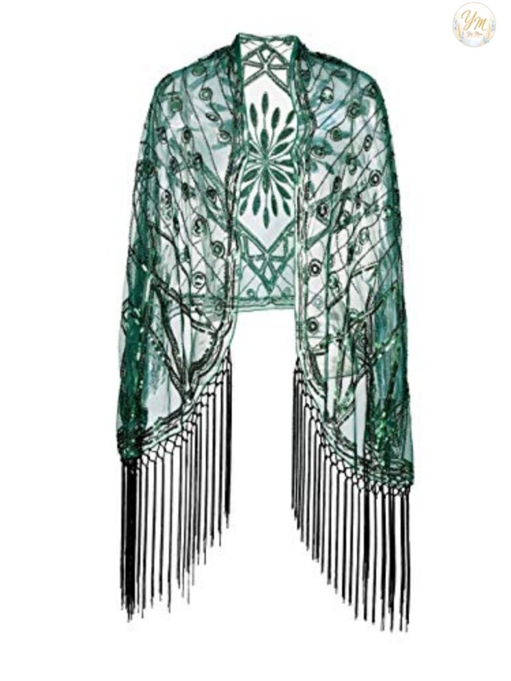 1920s Sequin Tulle Fringed Shawl Wrap Wedding Evening Party Scarf